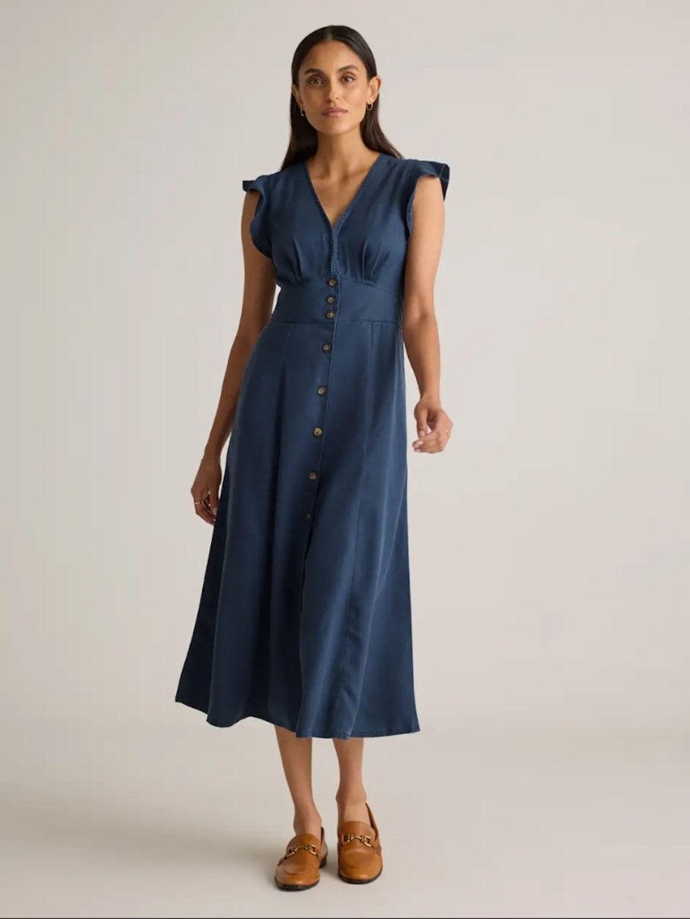 Quince Vintage Wash Tencel Button Front Midi Dress